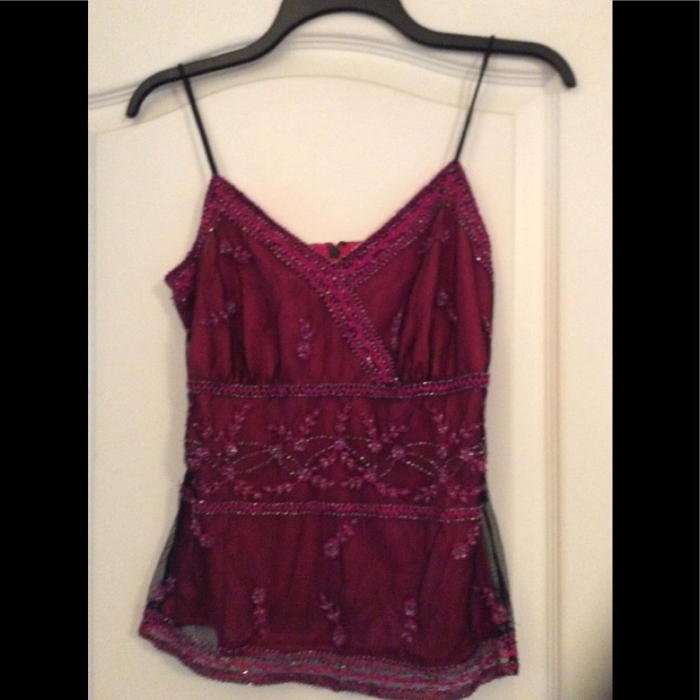 Pink/Black bead/embroidered women top Size S